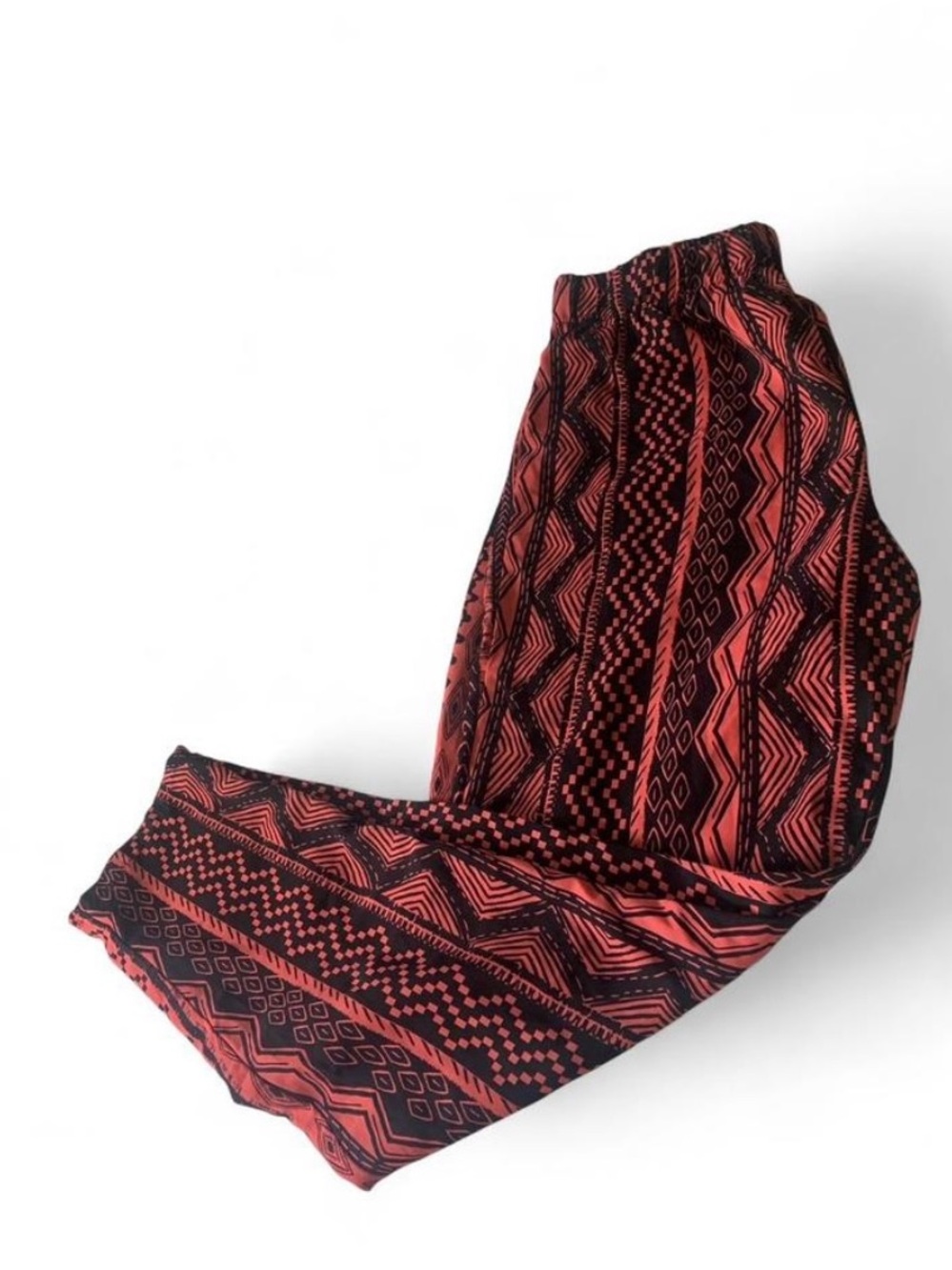 Ambiance Apparel pink black geometric Aztec patterned pants flowy flannel size M